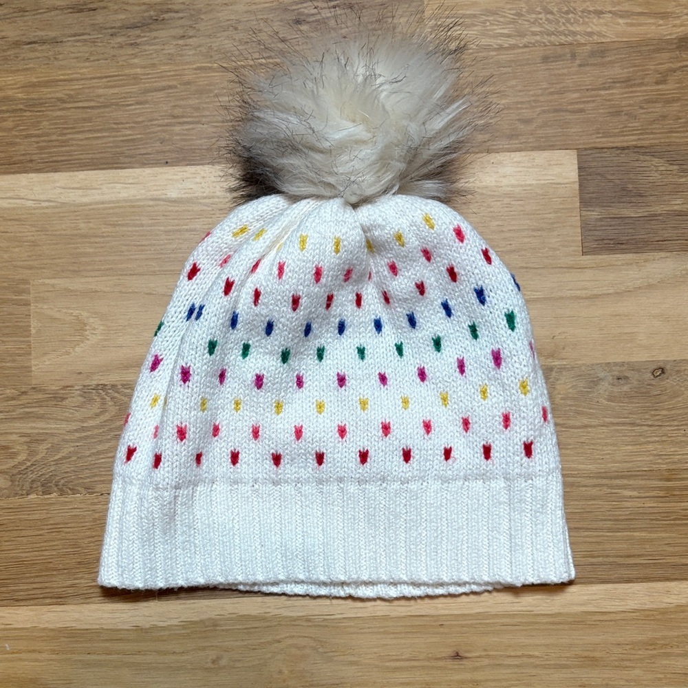 Talbots Multicolor Speckled Knit Beanie w/ Furry Pom Pom Women’s OS